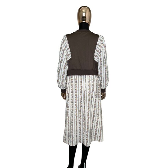 🆕 Anniewear Los Angeles Long Sleeve Midi Dress Brown Bodice with Floral Skirt - Picture 5 of 12